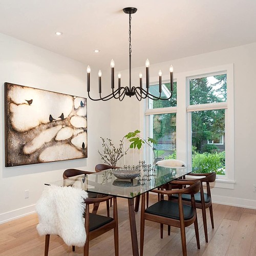 Farmhouse Chandelier Modern Industrial Pendant Light Rustic Candle Fixture Black - Picture 6 of 12