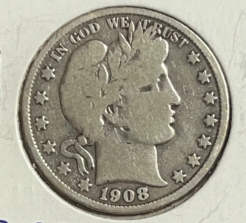 1908 O Barber Half Dollar VG Nice.  Some Liberty lettering present on head band.