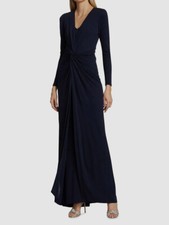  795 Rickie Freeman for Teri Jon Women's Blue Draped Overskirt Gown Dress Size 2