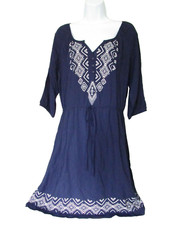 B. Boutique By Evergreen size M Navy Embroidered 3/4 Sleeve Boho Dress NEW