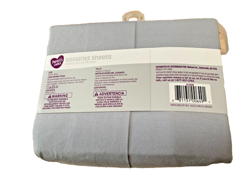 NIP Parent's Choice Gray Colored BASSINET SHEETS 100% Cotton 200 Thread Count - Picture 2 of 2
