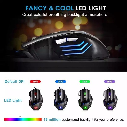 Gaming Mouse 7 Button USB Wired LED Breathing Fire Button 5500 DPI Laptop PC - Picture 5 of 6