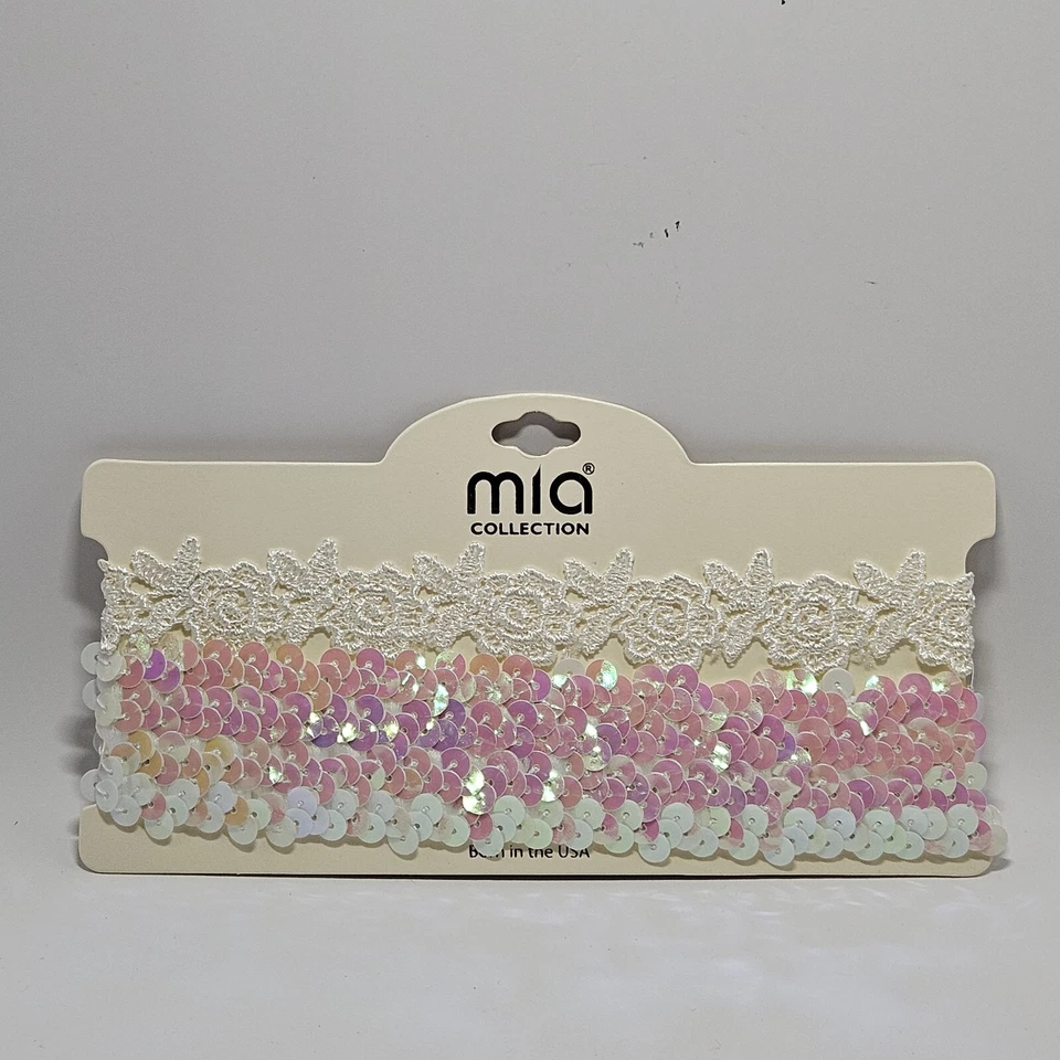 GARGANTILLA/COLLAR BLANCO COLECCIÓN MIA/2 PIEZAS. JUEGO LENTEJUELAS Y ENCAJE ¡NUEVO! ¡SELLADO!  Foto 2 de 4