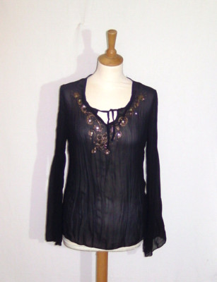 Damen-Top, Authentic Style, Gr. S, schwarz, Glitzer, transparent