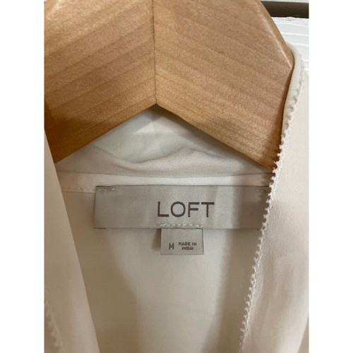 LOFT Tie Neck Flutter Sleeve Flowy Lightweight Gauzy Ivory Shirt M Office Siren - Imagen 2 de 6