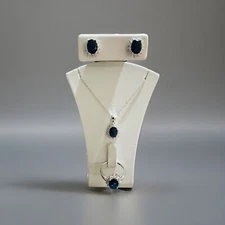 Real 925 Sterling Silver Cz Sapphire Ring Earring Pendant Set