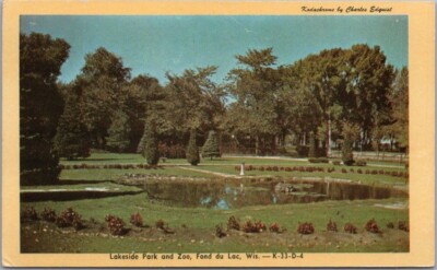 FOND DU LAC, WI Postcard ''LAKESIDE PARK & ZOO'' Dexter Chrome c1940s Unused