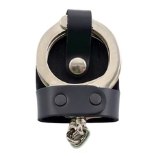 Perfect Fit Leather Bikini Handcuff Case Chrome Snap 2 3/8" Belt Clip Black Cuff