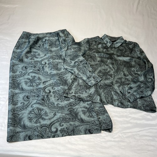 Kasper Rock Set Damen Gr. 10 2-teilig grün Paisley seidige Bluse lang GrannyChic - Bild 1 von 16