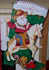 Bucilla COWBOY SANTA Horse Felt Christmas Stocking Kit OOPOriginal-not Plaid rep