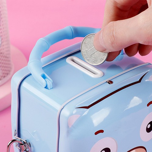Children's Portable Bank Key Lock Small Cash Box Safe Bank Money Boxes Blue - Picture 4 of 12