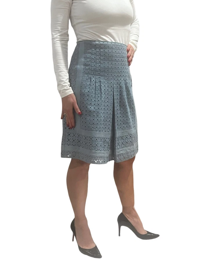 FALDA POR ENCIMA DE LA RODILLA ELIE TAHARI AZUL OJALES CROCHET LÍNEA A LINO AZUL TALLA 4 Foto 3 de 4