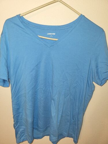 Lands End Womens T Shirt Size XL Blue V Neck S Sleeve 26 L 25 Across Front Chest - Picture 3 of 24