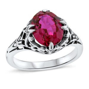 2.5 CT LAB Ruby Antique Filigree Design 925 Sterling Silver Ring SZ 7.75 KN-4003 2.5 CT LAB Ruby Antique Filigree Design 925 Sterling Silver Ring SZ 7.75 KN-4003