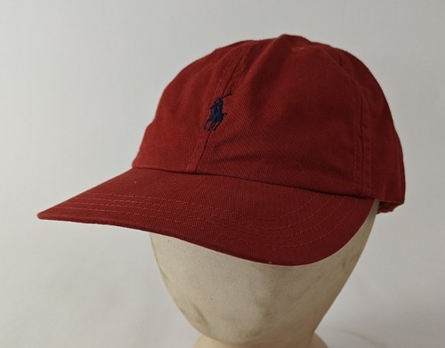 Vtg 90's Ralph Lauren Polo Strapback Hat Cap Red w/ Navy Blue Pony Made in USA