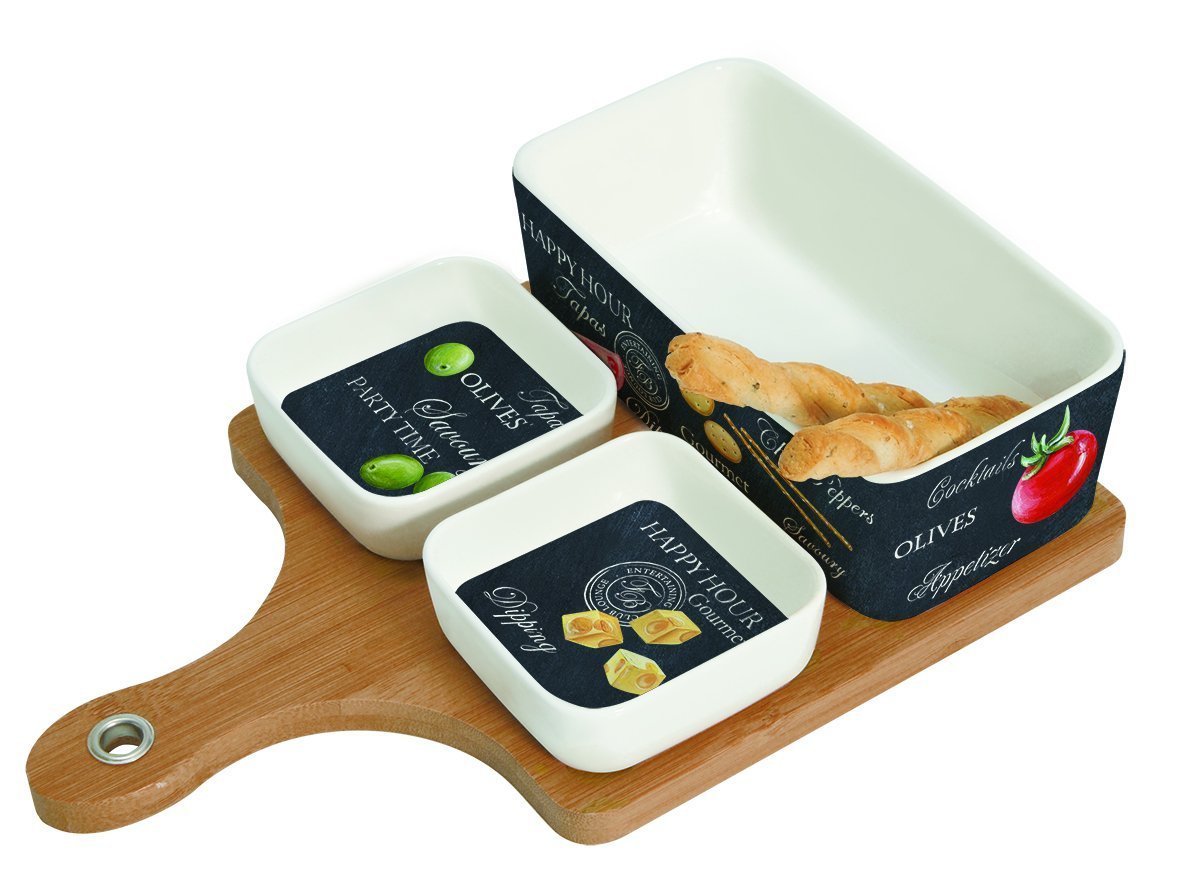 Easy Life Porcelain Appetizer Set on Bamboo Tray - Contemporary Italian Design