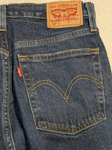 Levis 501 S 26x29 Button Fly Straight Leg Distressed Red Tab Mid Rise Blue Jeans - Bild 5 von 18