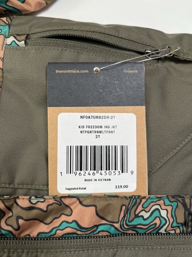 The North Face Kids Freedom Insulated Jacket Camo Green Size 2T 5T New MSRP $119 - Picture 10 of 13