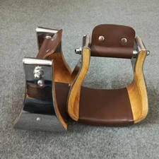 Wooden Wide Western Steel Covered Stirrups 4.0", Wooden Bell Saddle Stirrups