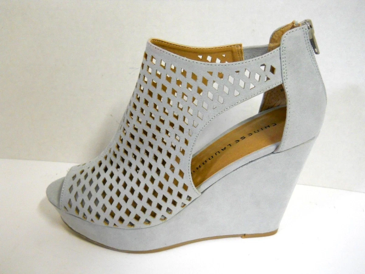 Chinese Laundry INDIE Micro Suede Grey Blue Peep Toe High Heels