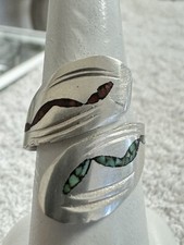 Good And Bad Native American Snake Ring Sterling Silver Turquoise Coral Inlay