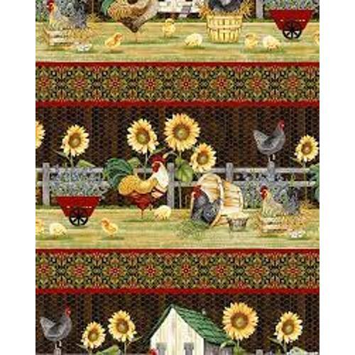 Quilting Patchwork Sewing Fabric Chicken Shack Border Print 50x55cm FQ - Picture 2 of 3