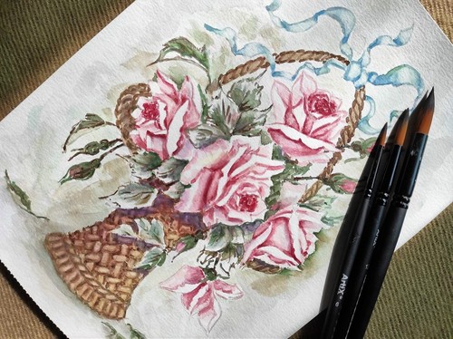 Giclee Art Print by Original Painting DUSTY PINK VINTAGE Flowers Roses Floral A4 - Picture 8 of 15