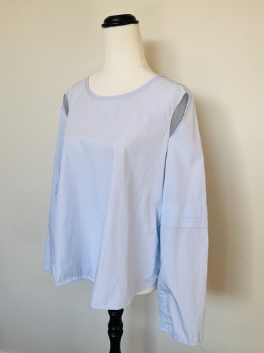 COUNTRY ROAD 10 S Women’s Blue 100% Egyptian Cotton Cut Out Blouse Top Office - Picture 2 of 14