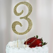 4.5" GOLD Number 3 Rhinestone Cake Topper Wedding Cupcake Dessert Dessert Events