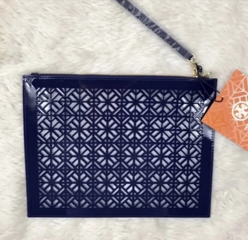 TORY BURCH Pouch Clutch Limited Edition LACE CUT Bag Purse Travel NEW Blue - Picture 3 of 6