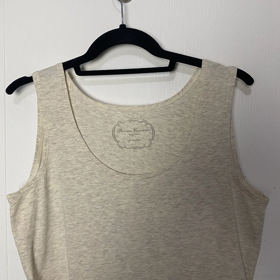 Vestido sin mangas Peruvian Connection para mujer beige mezcla de algodón talla mediana. Foto 2 de 4