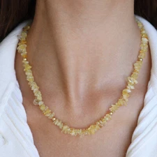 Natural Citrine Chip Beads Dainty Choker Healing Reiki Wealth Crystal Necklace