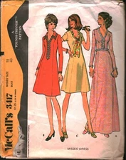 3417 Vintage McCalls SEWING Pattern Misses 1970s Pounds Thinner Princess Dress