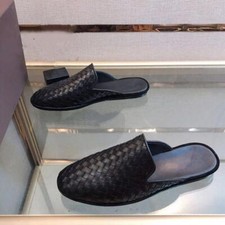 Fashion Mens Closed Toe Mules Slippers Real Leather Woven Pattern Flats Shoes