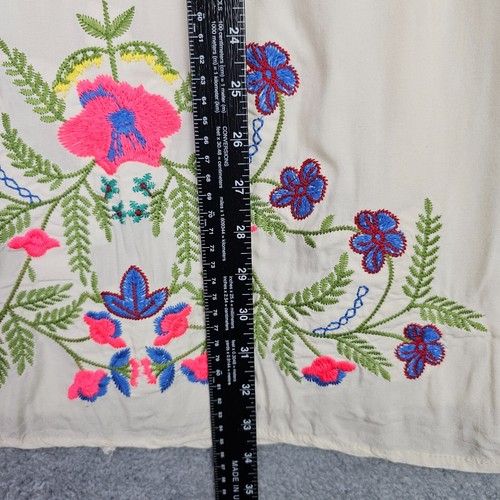 Vestido Boho Mujer S M Beige Bordado Floral México Puebla Sin Mangas Rayón - Imagen 16 de 24