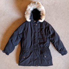 Eddie Bauer Sz L Tall Premier Polar Parka Heavy Coat Coyote Fur Hood Down Black