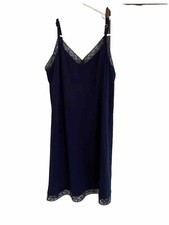 SOMA S Cool Nights Soft Stretch Lace Trim Chemise Sleepwear Nightfall Navy