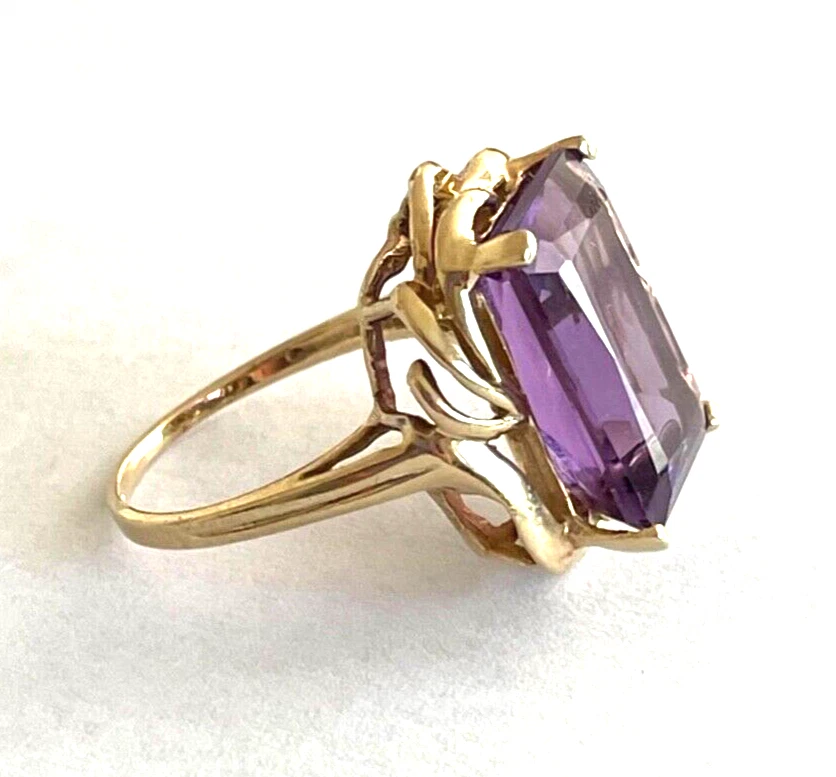10k Yellow Gold Designer Rectangular Amethyst Ring Size 7.25 eBay