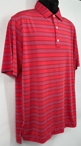 FootJoy Men's Pullover Collared Polo Shirt Medium Red Striped Poly Knit - Picture 5 of 13