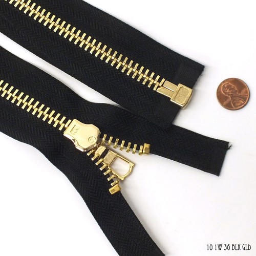 High Quality Zipper 1 Way Separating End, Black, Gold, Size 10, 36 inch - Picture 5 of 5
