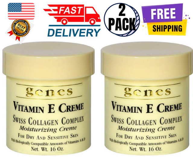 2Pack GENES Vitamin E Swiss Collagen Creme 16 oz each or 32 oz. total