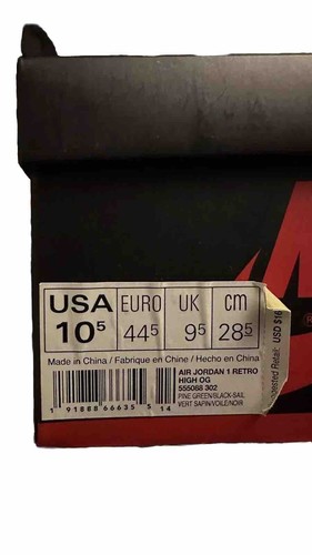 Size 10.5 - Jordan 1 Retro High OG Pine Green 2018 New In Box W Both Laces - Picture 6 of 8