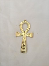 Egyptian Real Brass Ankh Key of Life Engraved Hieroglyphics Pendant 2.75"