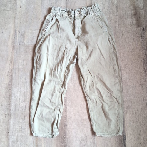 Zara Light Green High Elastic Waisted Baggy Paperbag Jeans Women Size 12