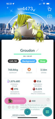 Shiny Groudon Tokyo Background LVL 50 and 3 Attacks