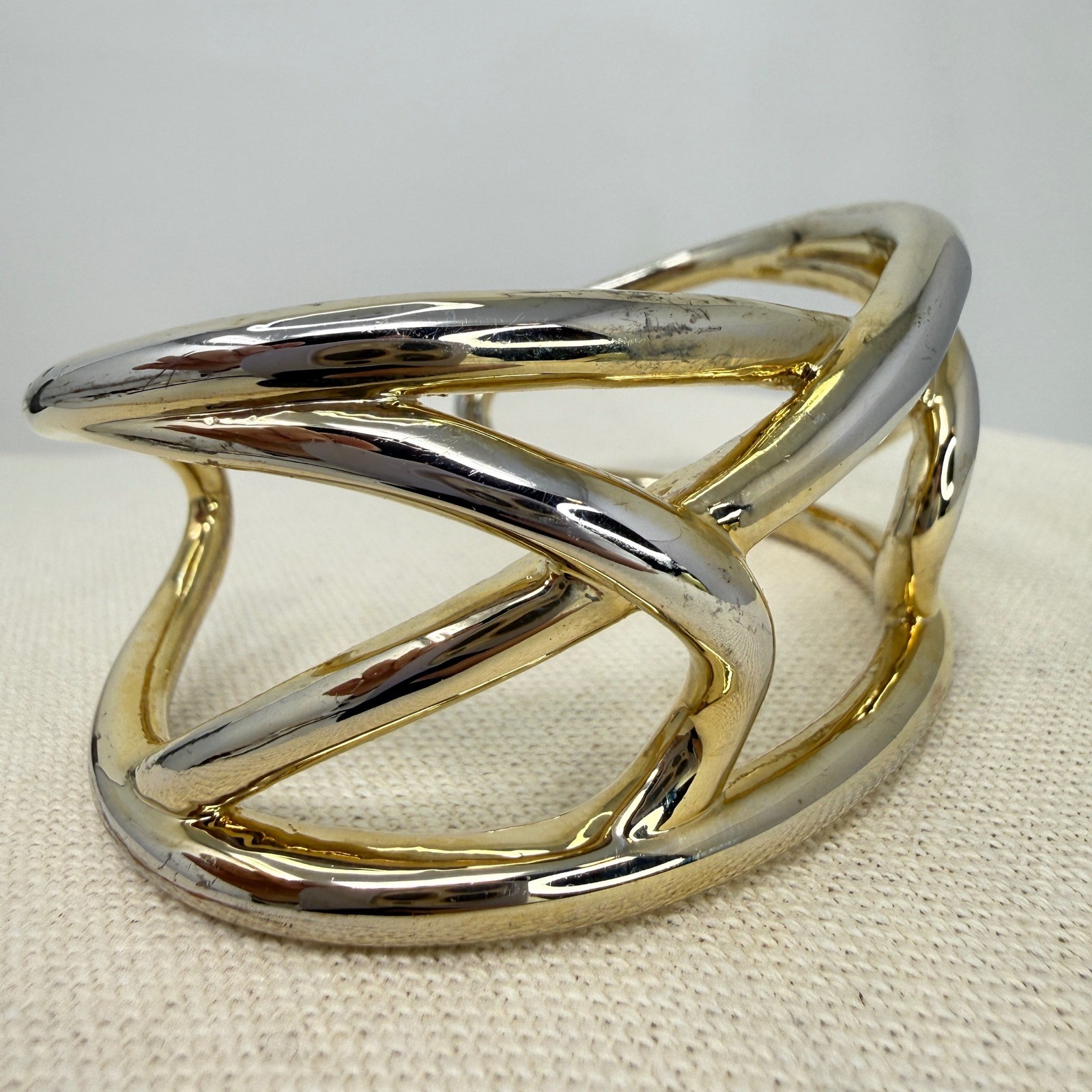 Sculptural Cuff Bracelet Openwork Statement Two T… - image 3