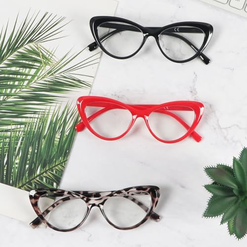 3 Pack Cat Eye Reading Glasses for Women, Stylish Black+leopard+red 3.0 x - Picture 7 of 8