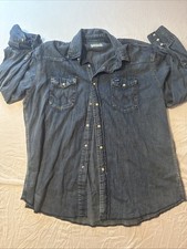 Wrangler Denim Shirt Mens XL Blue Snap Front Western Stretch Long Sleeve Casual