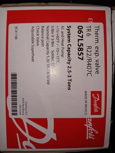 Danfoss 067L5857 Thermostatic Thermal Expansion Valve 2.5-3 Tons TR6 R22/R407C