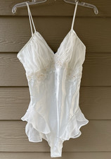 Vintage Victoria's Secret GOLD LABEL Teddy White Satin Flutter Side Size M